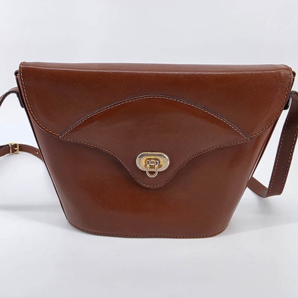 Cristian Italian Leather Crossbody Bag Brown Vintage Turnlock Made in Italy